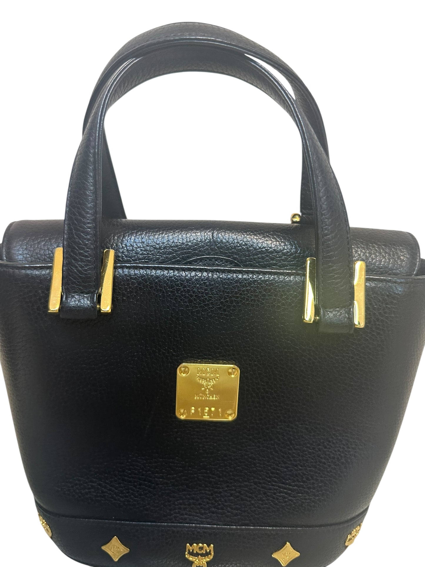 MCM Vintage Totebag schwarzes Leder mit goldenen Details