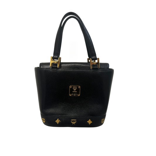 MCM Vintage Totebag schwarzes Leder mit goldenen Details