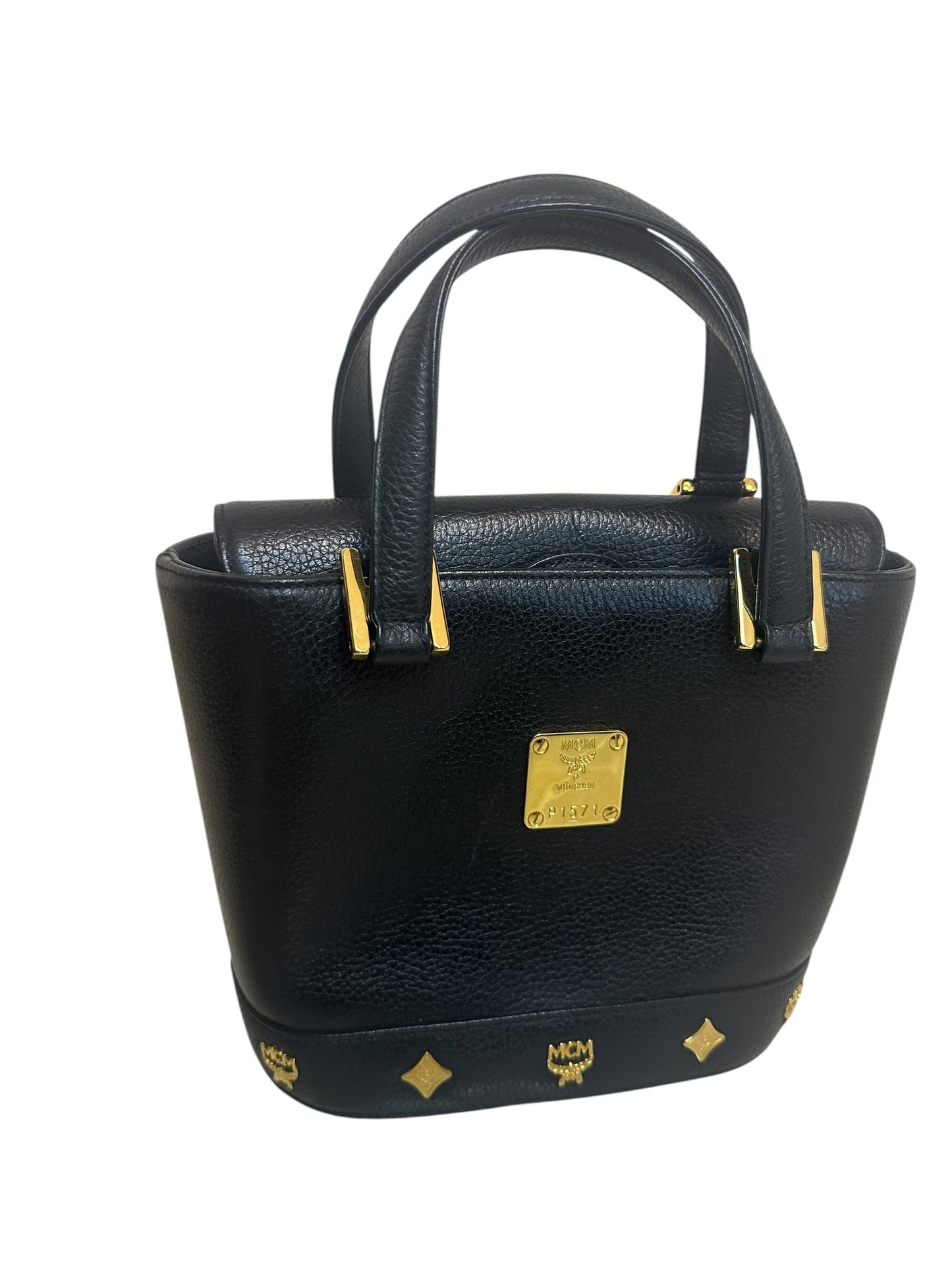 MCM Vintage Totebag schwarzes Leder mit goldenen Details