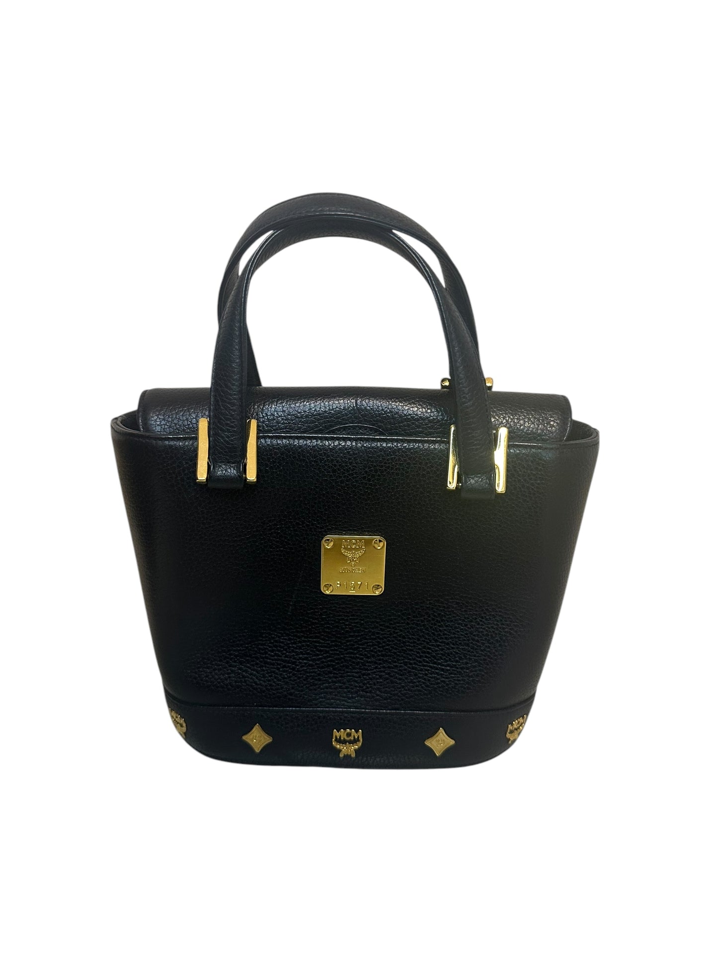 MCM Vintage Totebag schwarzes Leder mit goldenen Details