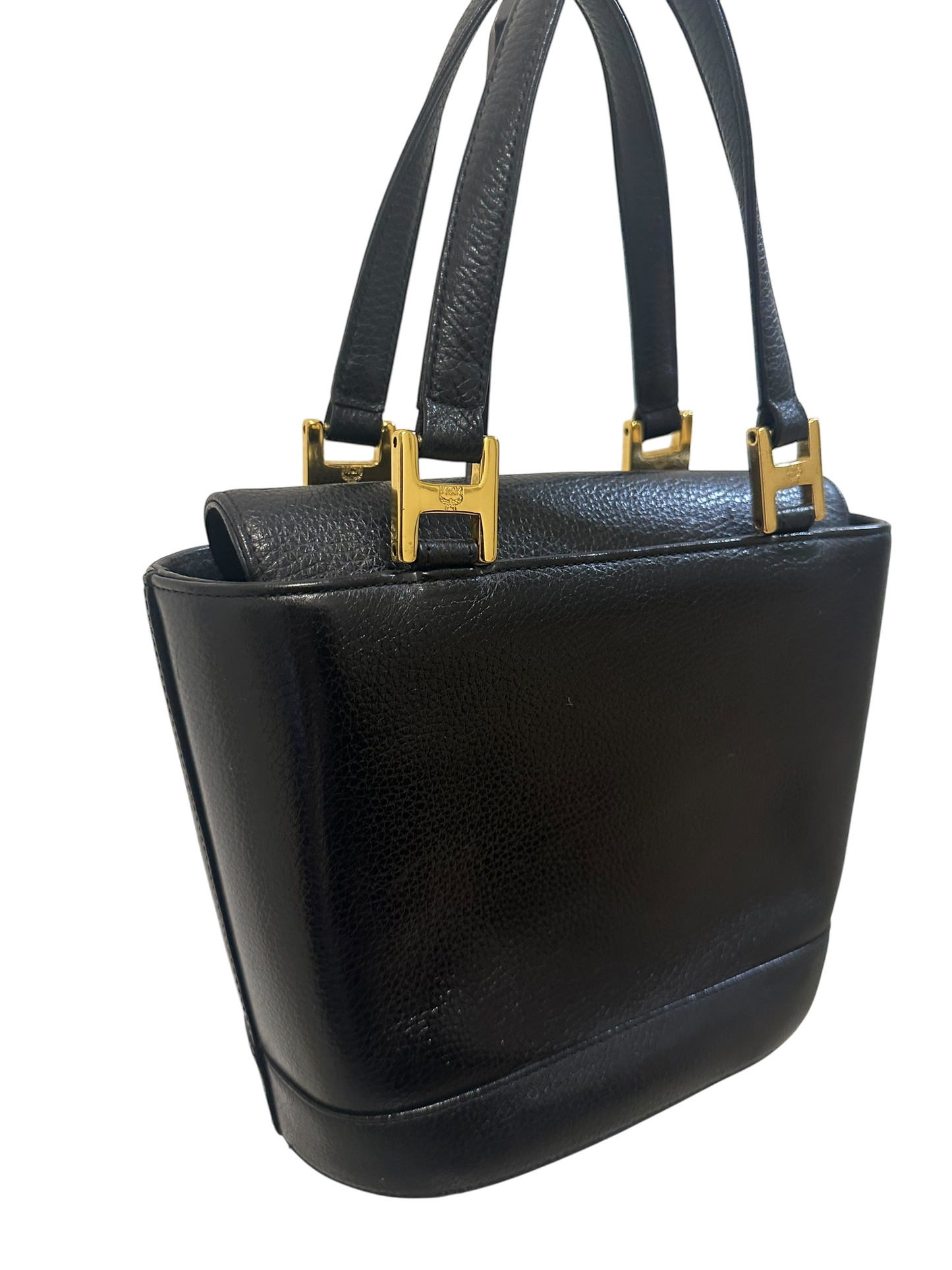 MCM Vintage Totebag schwarzes Leder mit goldenen Details